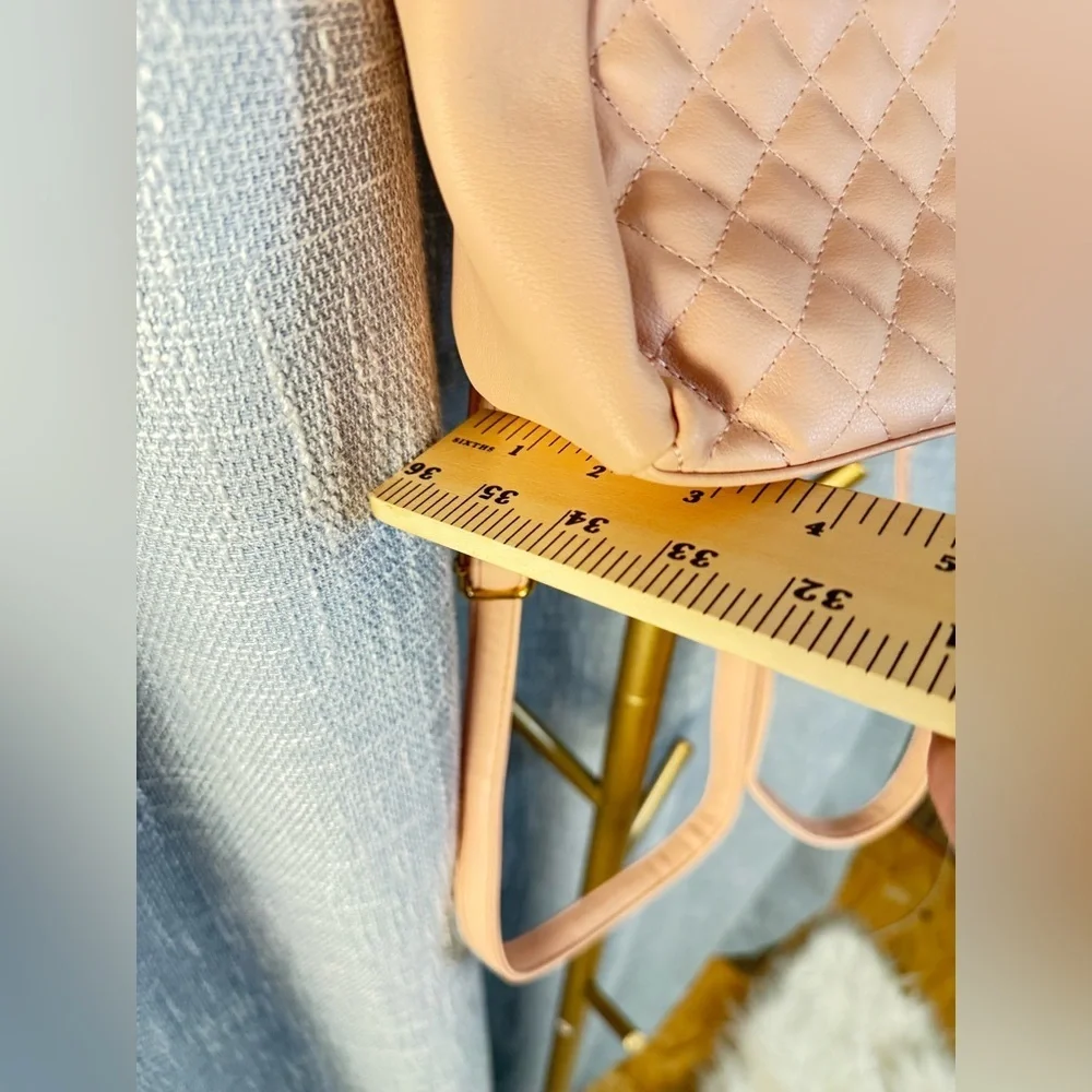 Blush Pink Square Quilted Convertible Backpack Purse with gold hardware